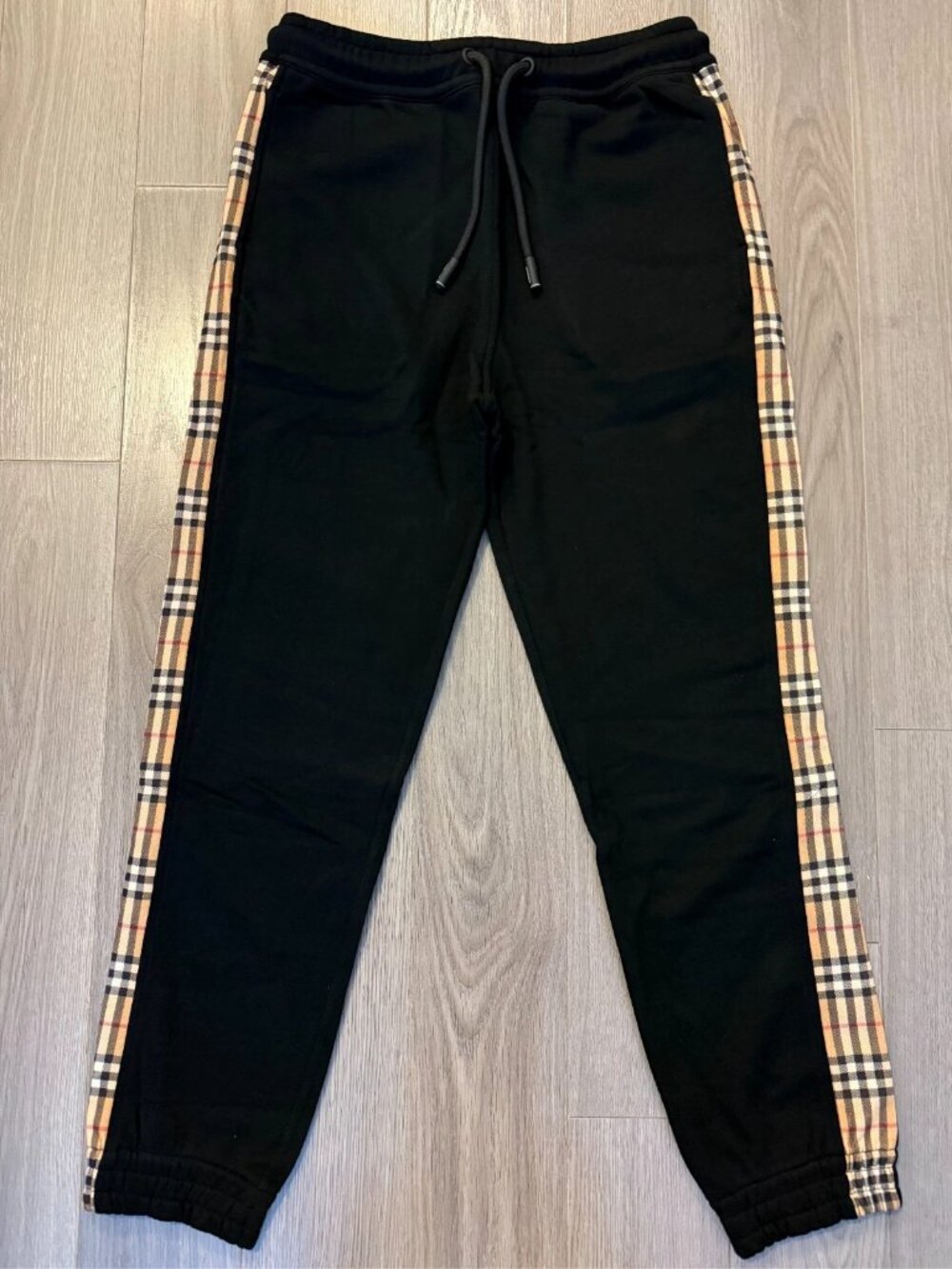 Burberry Vintage Check Panel Cotton Sweatpants black sz XL